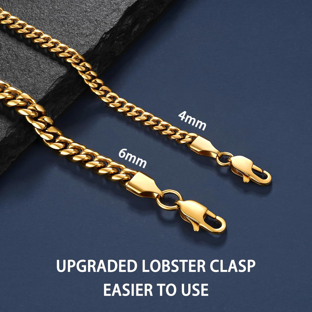 Cuban Link Chain Necklace 4mm 18K Gold Plated Stainless Steel G66115