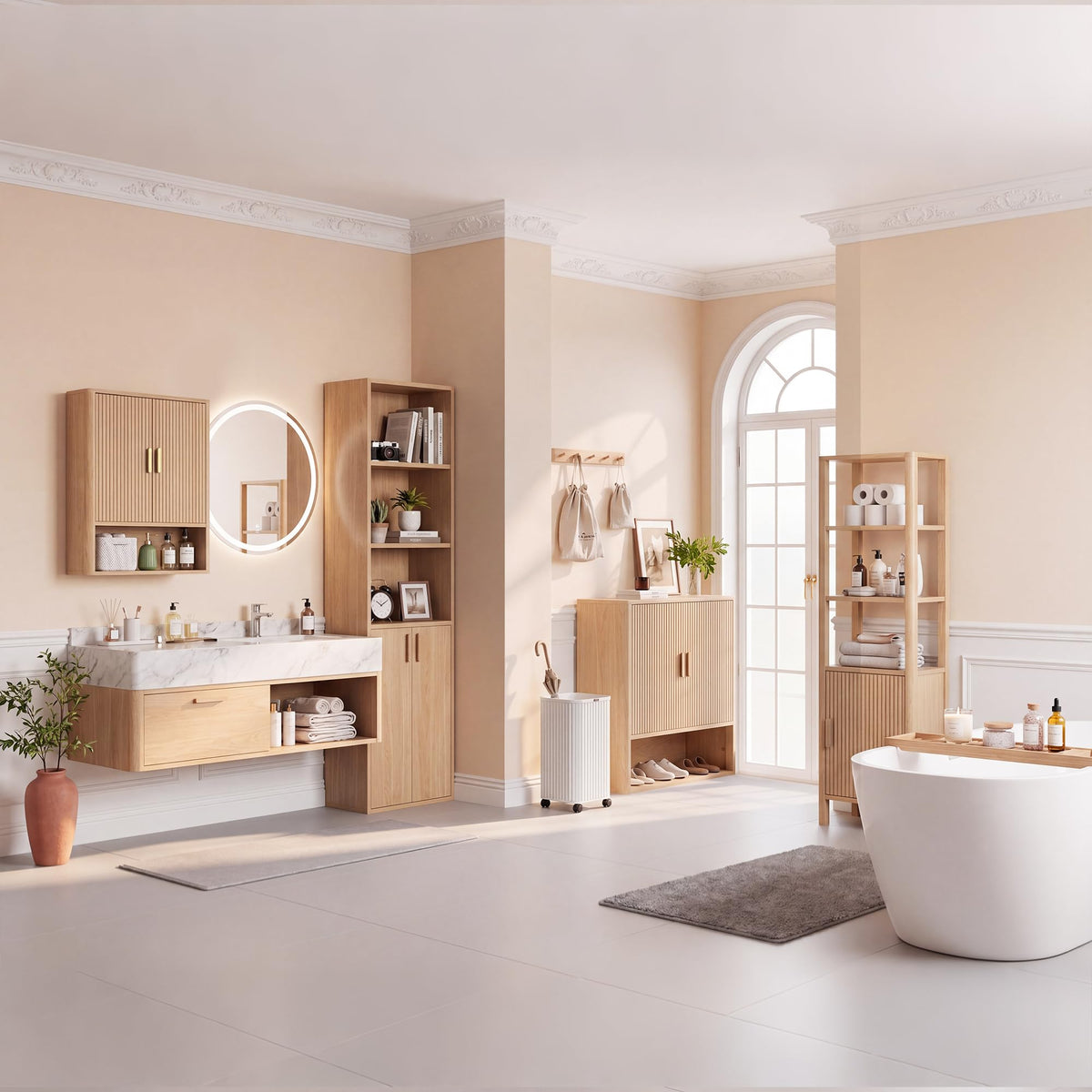 Bathroom Storage Wall Cabinet with Adjustable Wood Shelf & Doors K45330