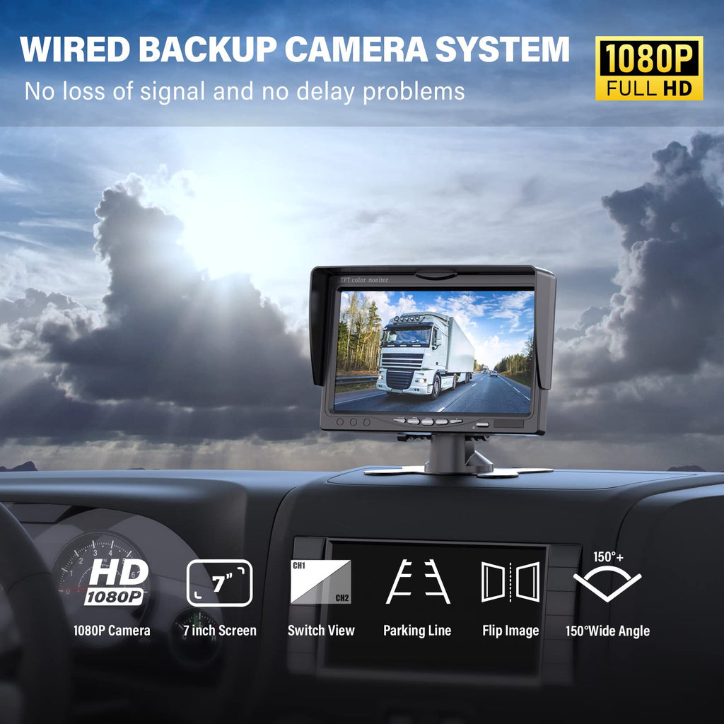 Wired RV Backup Camera with 7" 1080P IPS Monitor U492