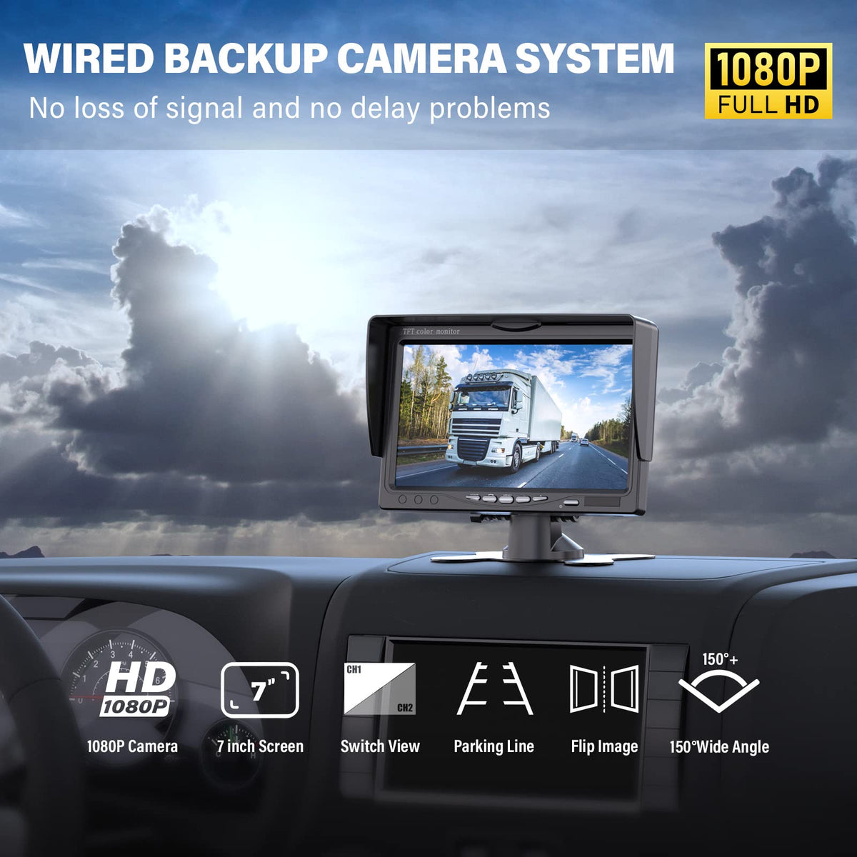Wired RV Backup Camera with 7" 1080P IPS Monitor U492