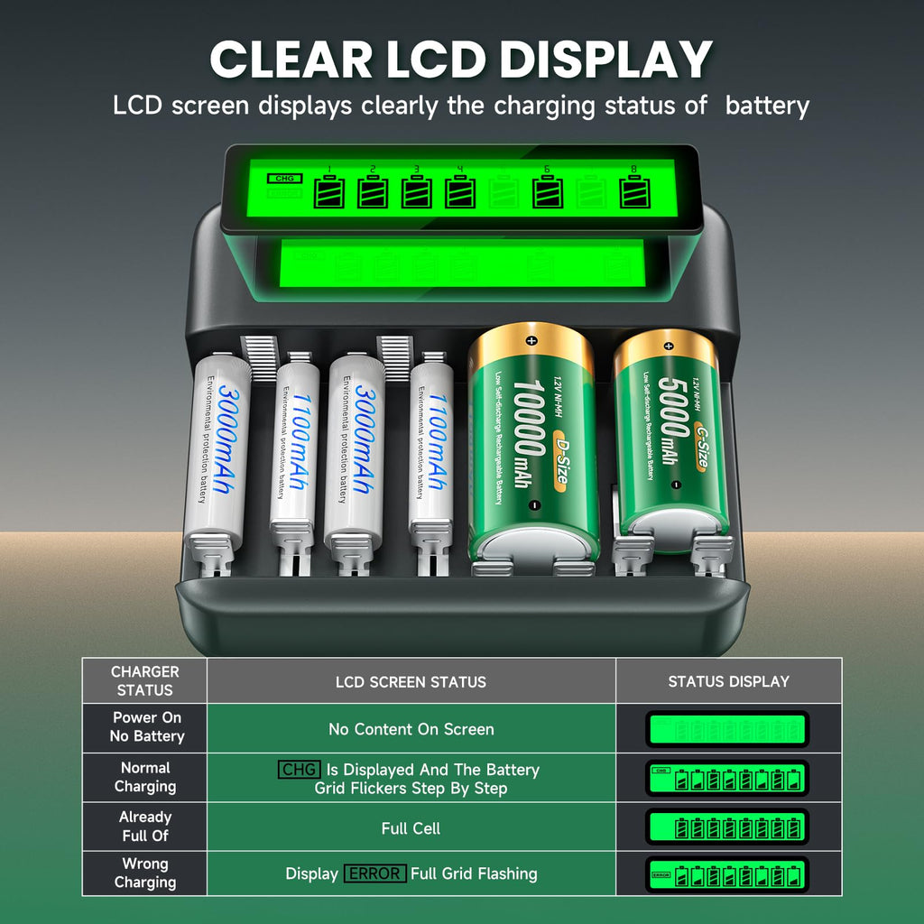 Rechargeable D Batteries with Charger A719589