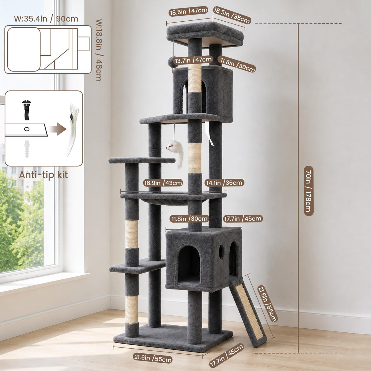 70 Inches Indoor Cat Tree with Ladder H70400