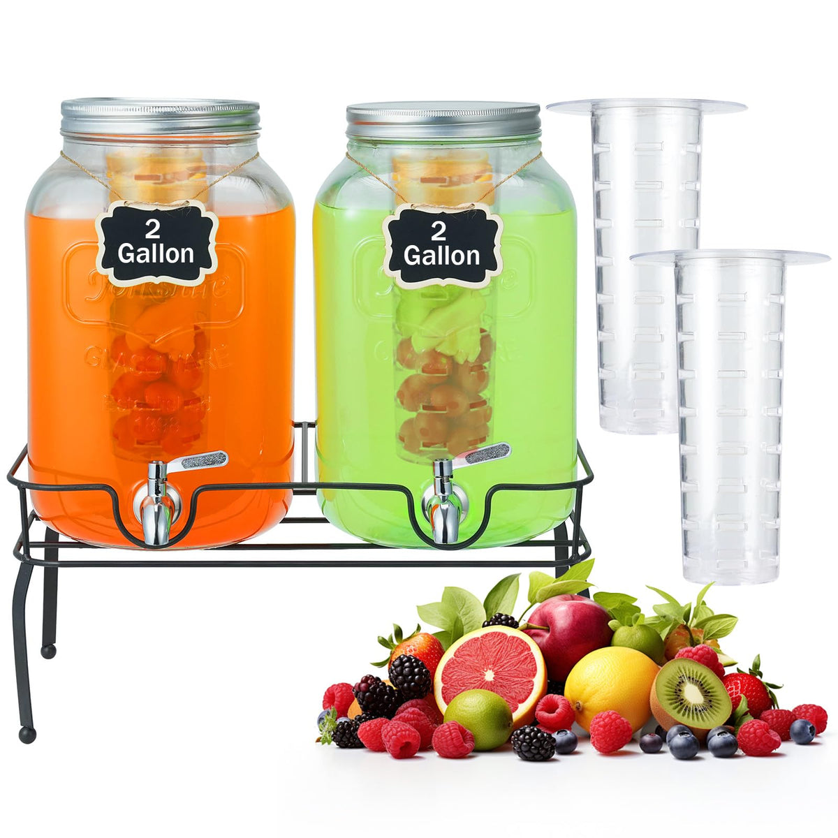 2 Gallon Glass Beverage Dispenser with Stand & Fruit Infuser J620198