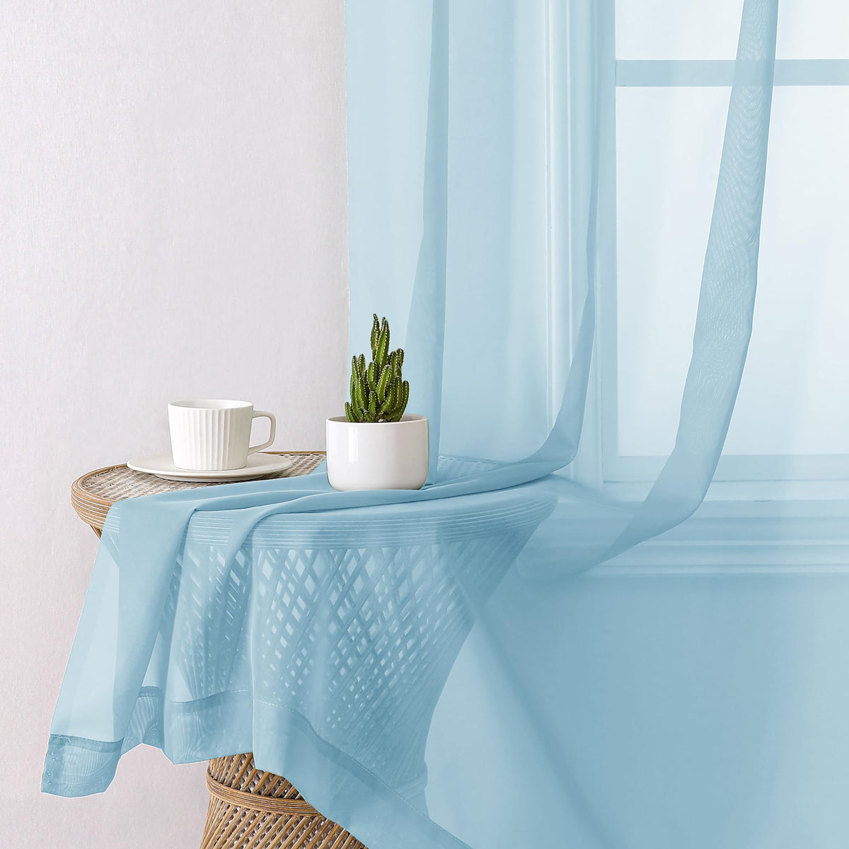 2 Pack Sky Blue Sheer Curtain Drapes 84 Inch Length 2 Panels A33147