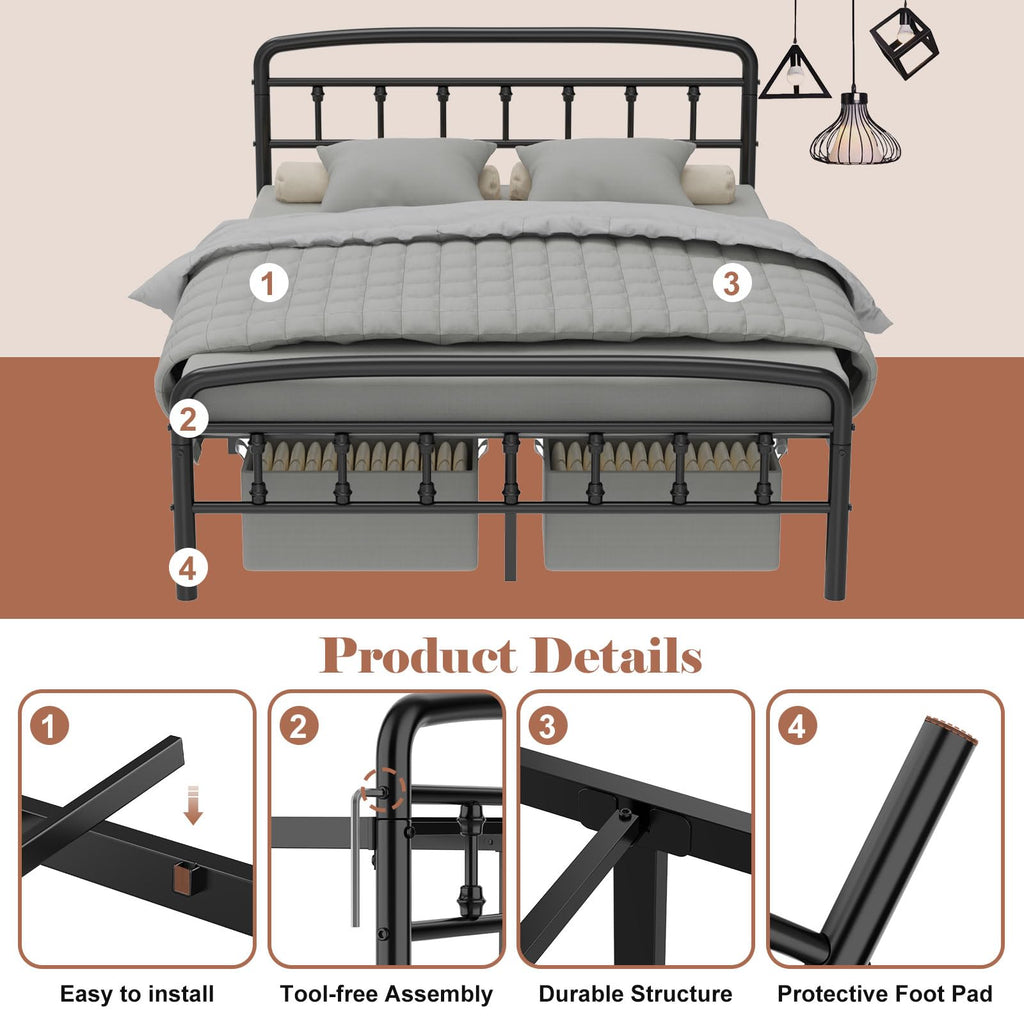 Full Size Metal Bed Frame with Headboard E3614