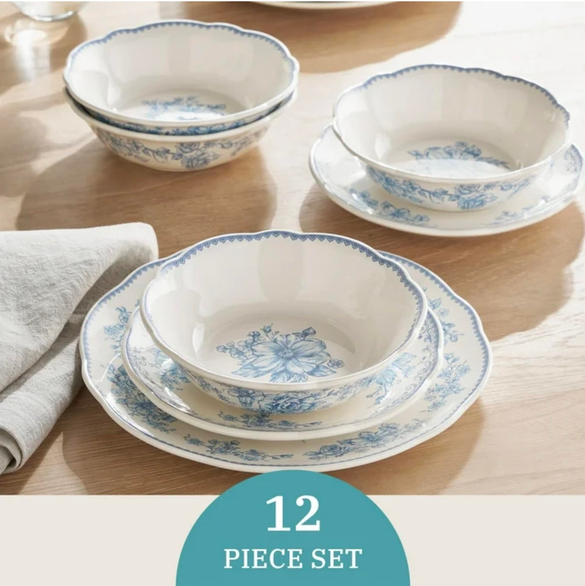 Blue 12-Piece Stoneware Dinnerware Set G14589
