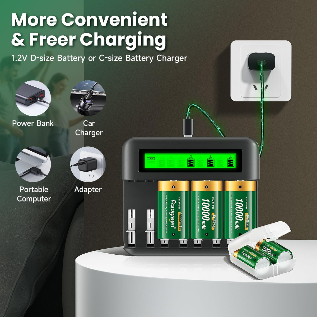 Rechargeable D Batteries with Charger A719589