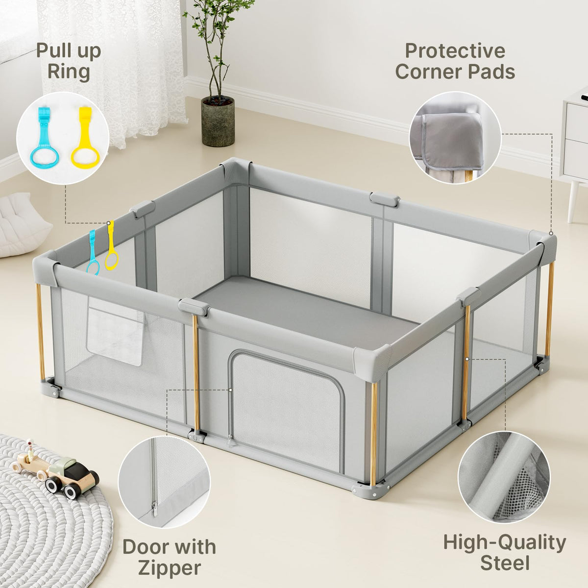 Foldable Baby Playpen with Mat N685432