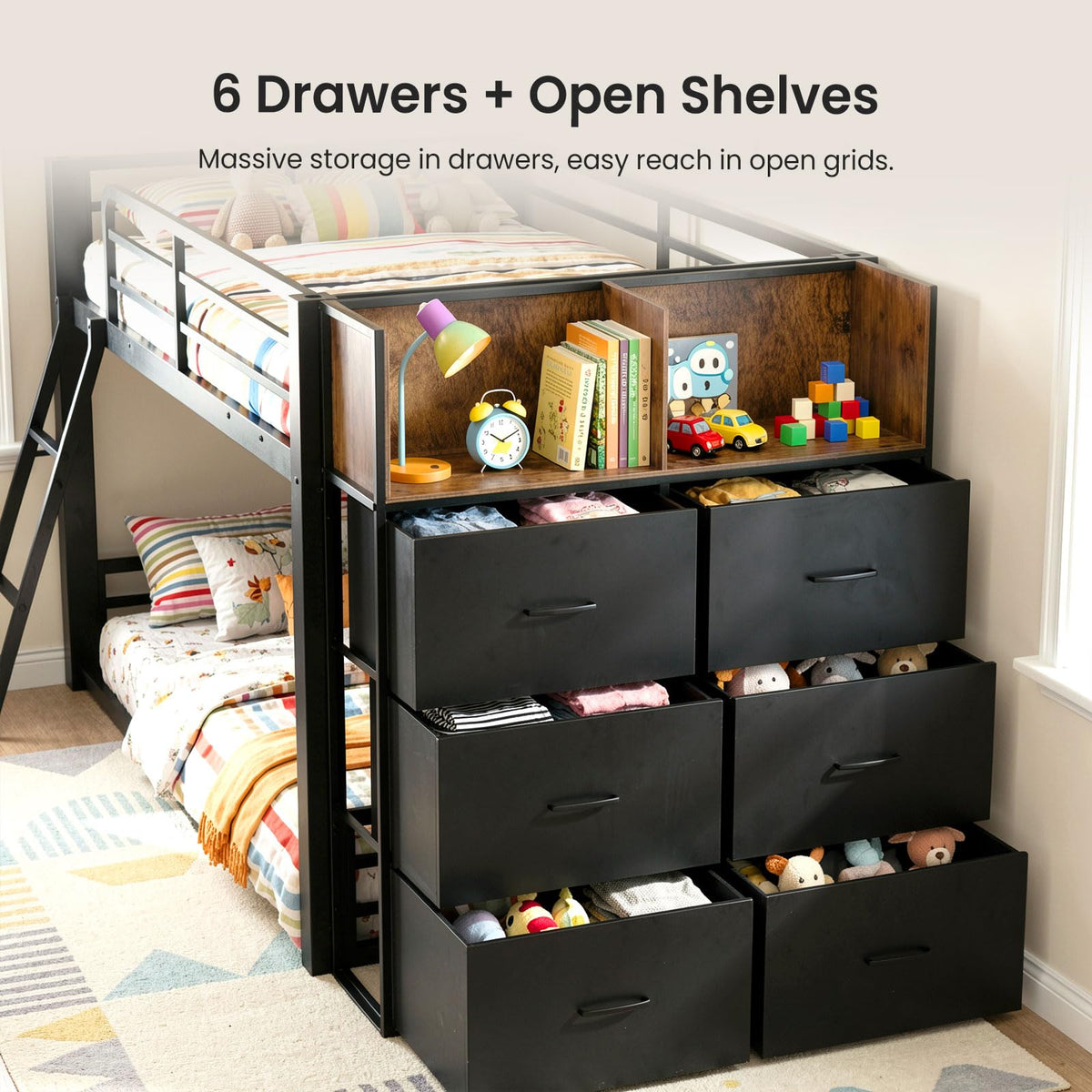 Twin Over Twin Bunk Bed with Storage Dresser F9536