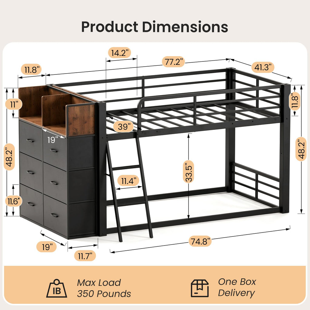 Twin Over Twin Bunk Bed with Storage Dresser F9536