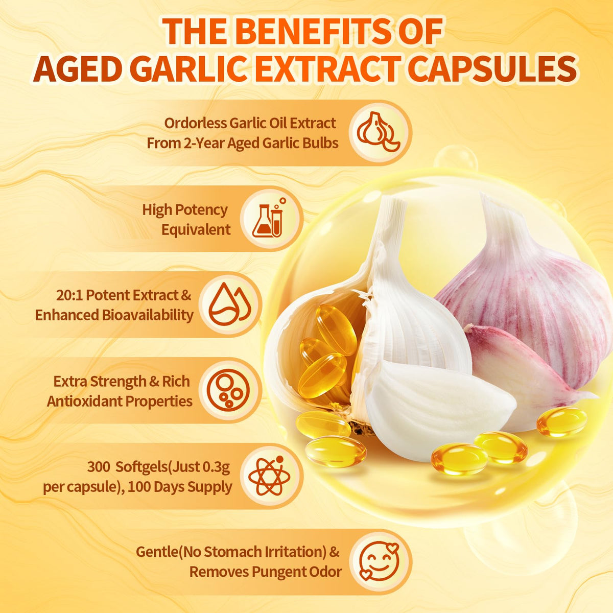 Aged Garlic Extract Capsules, 300 Softgels, Odorless, Gluten Free D14204