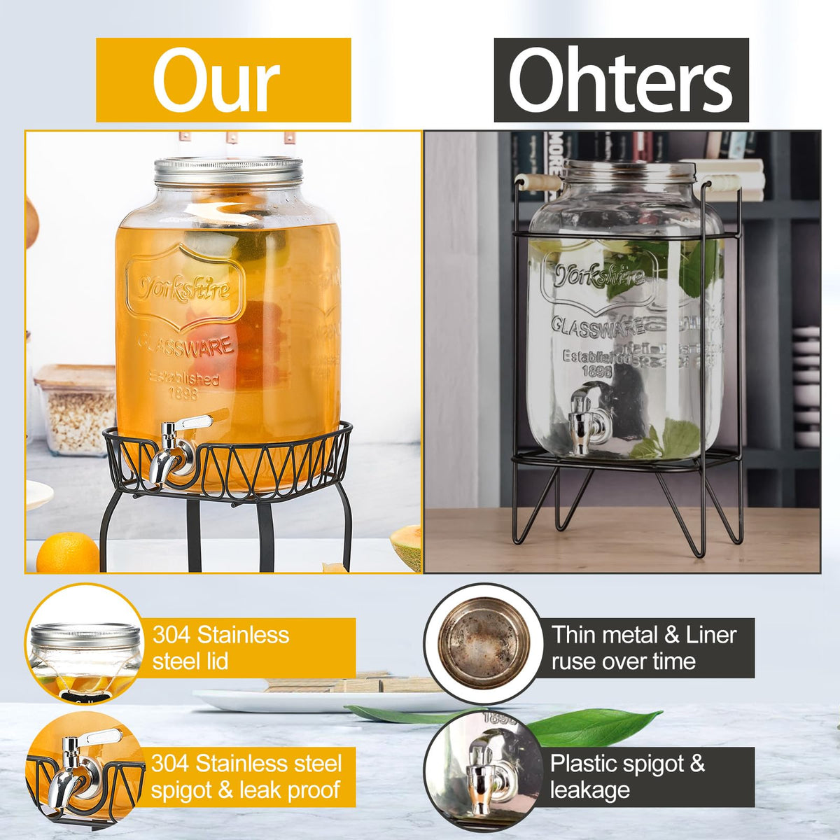2 Gallon Glass Beverage Dispenser with Stand & Fruit Infuser J620198
