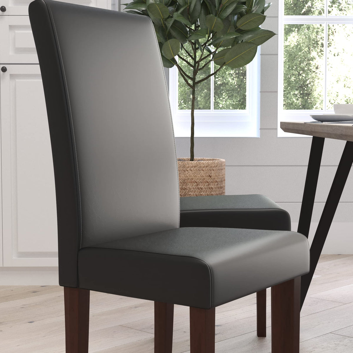 Black Faux Leather Accent Dining Chair A534