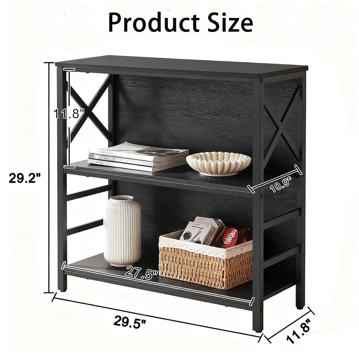 Black 3-Tier Metal Bookshelf O71105