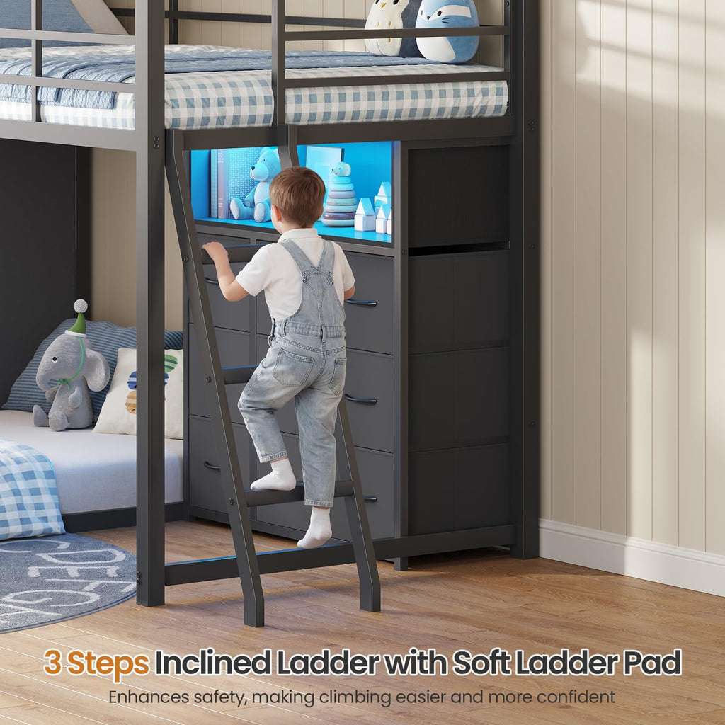 Twin Over Twin Bunk Bed with 9 Storage Drawers G47780