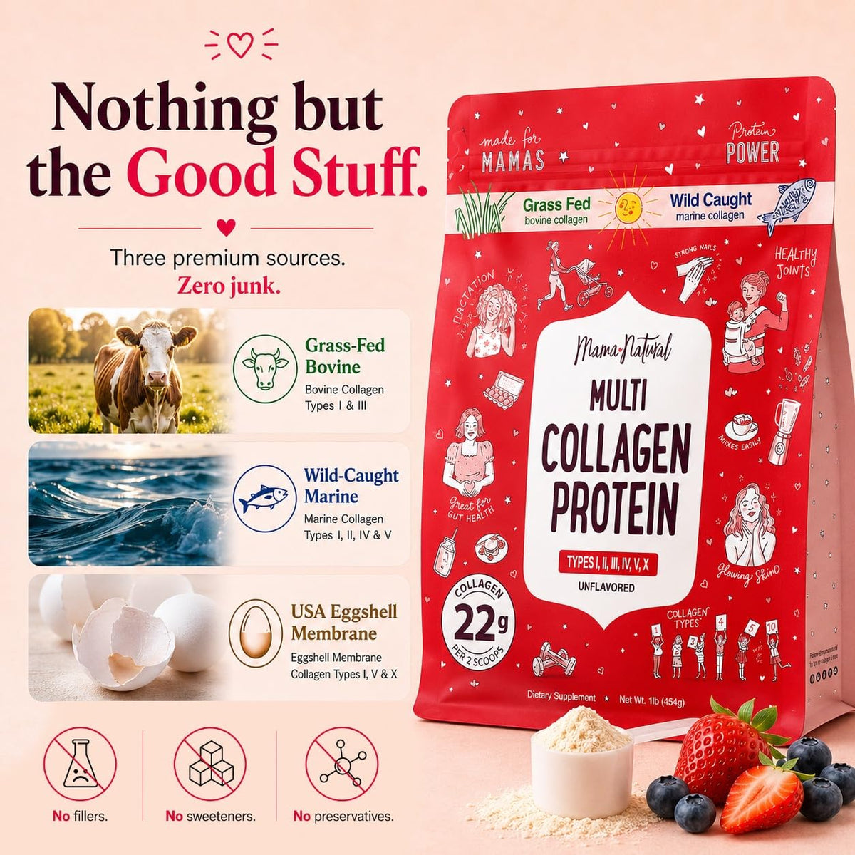 Unflavored Hydrolyzed Multi Collagen Protein Powder 16 Oz I908