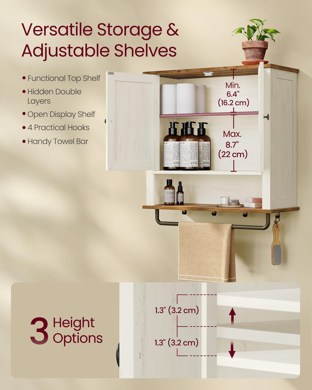 Wall-Mounted Bathroom Cabinet with Towel Bar Q15725