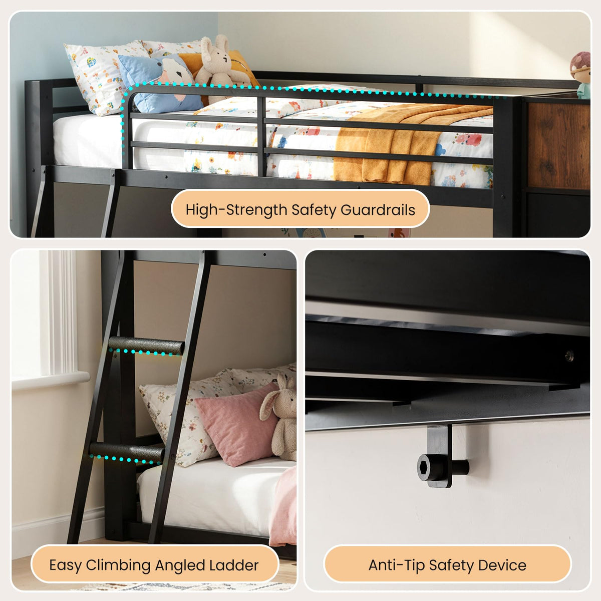 Twin Over Twin Bunk Bed with Storage Dresser F9536