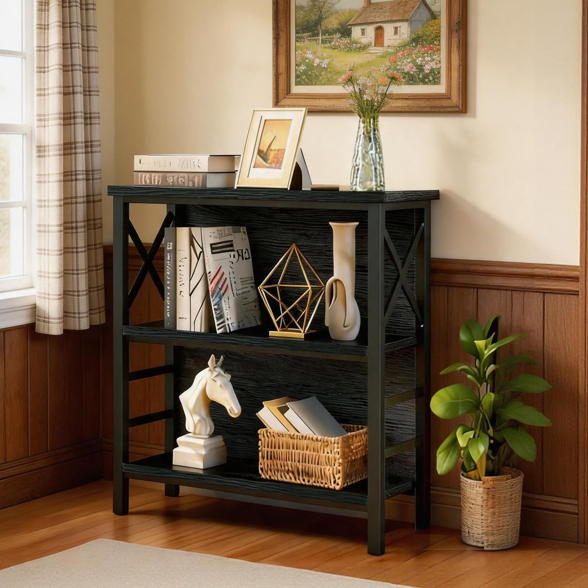 Black 3-Tier Metal Bookshelf O71105
