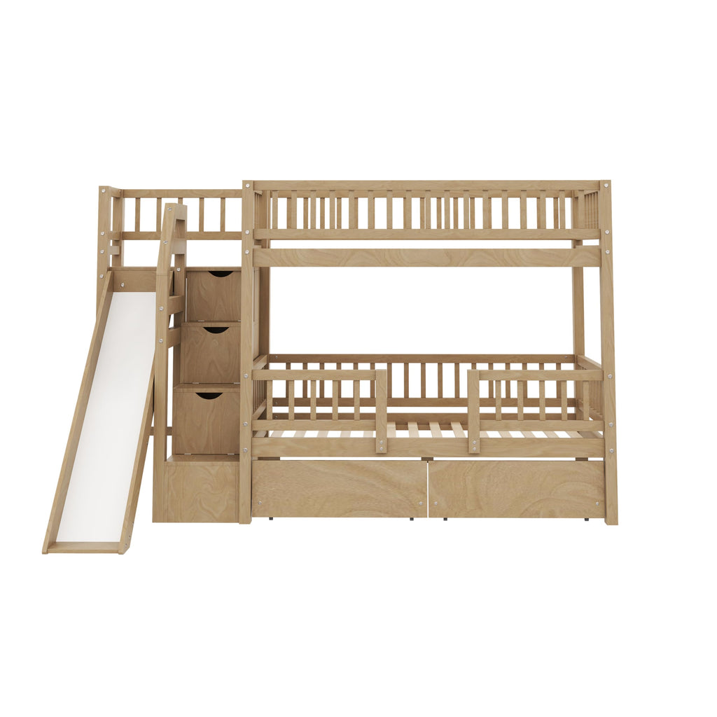 Twin Over Twin Bunk Bed with Slide and Storage Drawers D788121