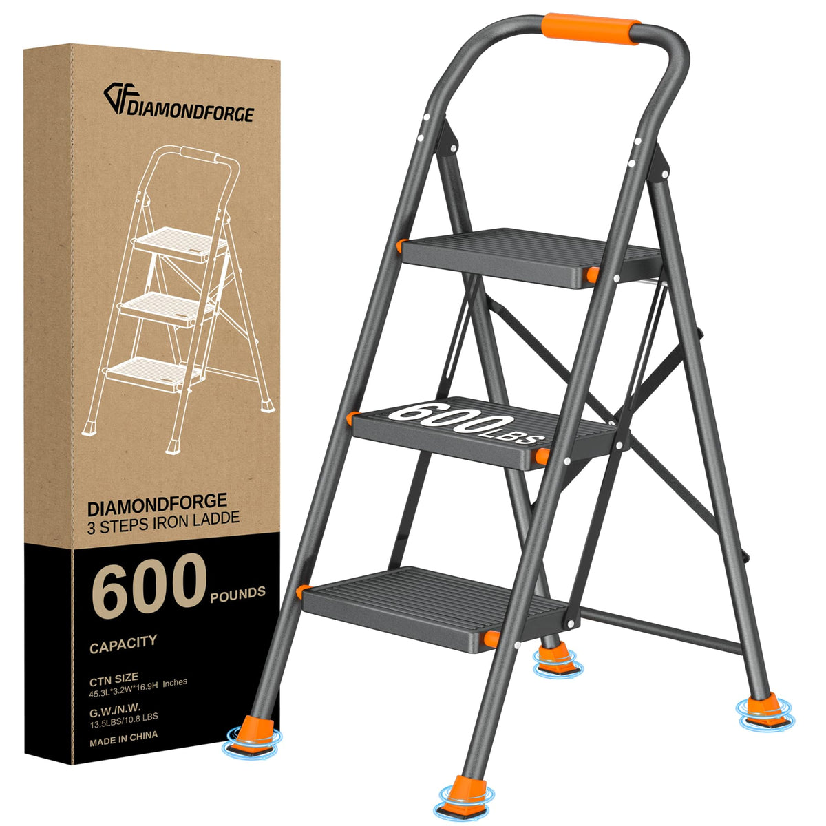3 Step Ladder 600lbs Folding Step Stool T8866