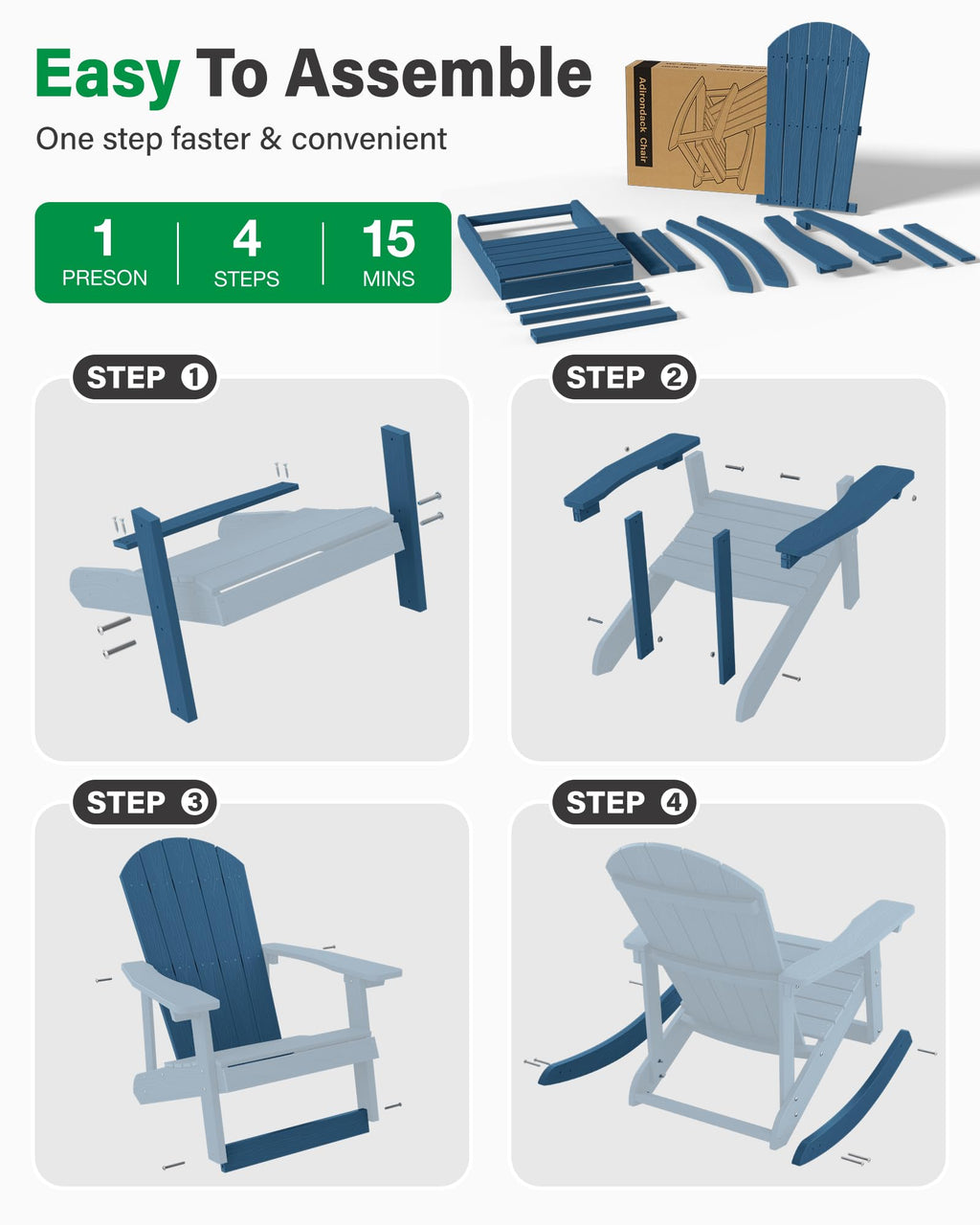 Navy Blue All-Weather Resistant Adirondack Rocking Chair Set of 2 R157073