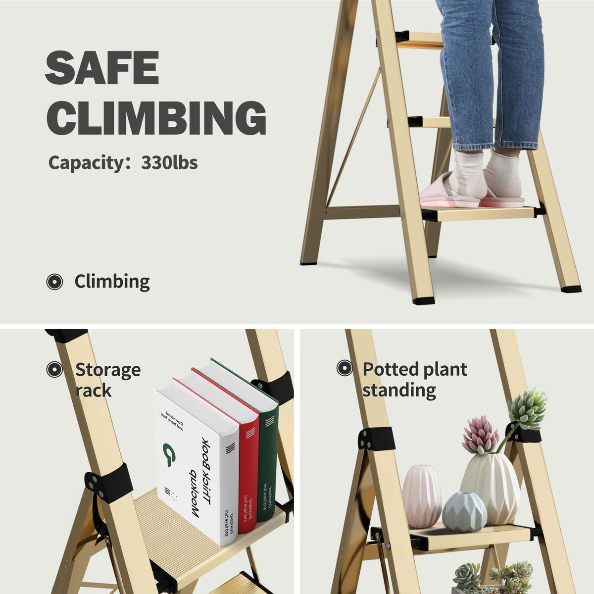 4 Step Lightweight Folding Ladder with Handgrip 330lbs Capacity Q79757