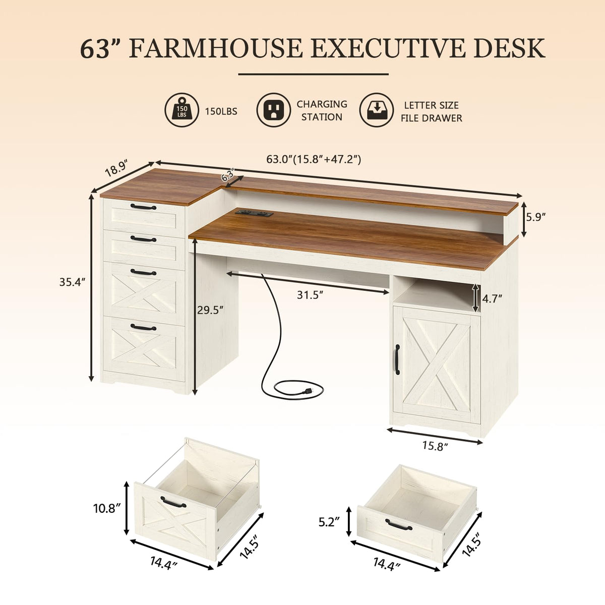 63" Computer Desk with 4 Drawers I222