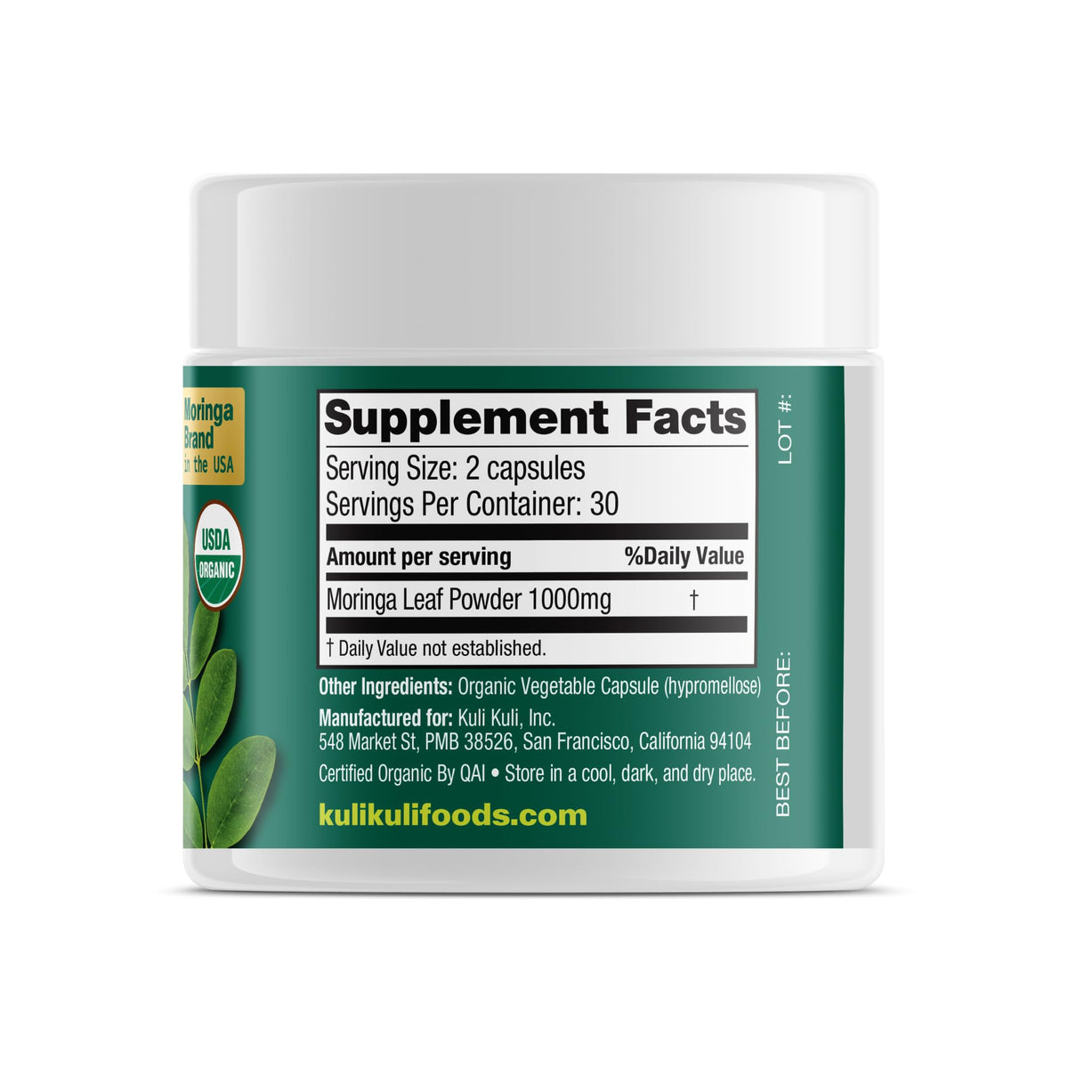 Pure Organic Moringa Leaf Capsules 60ct N577