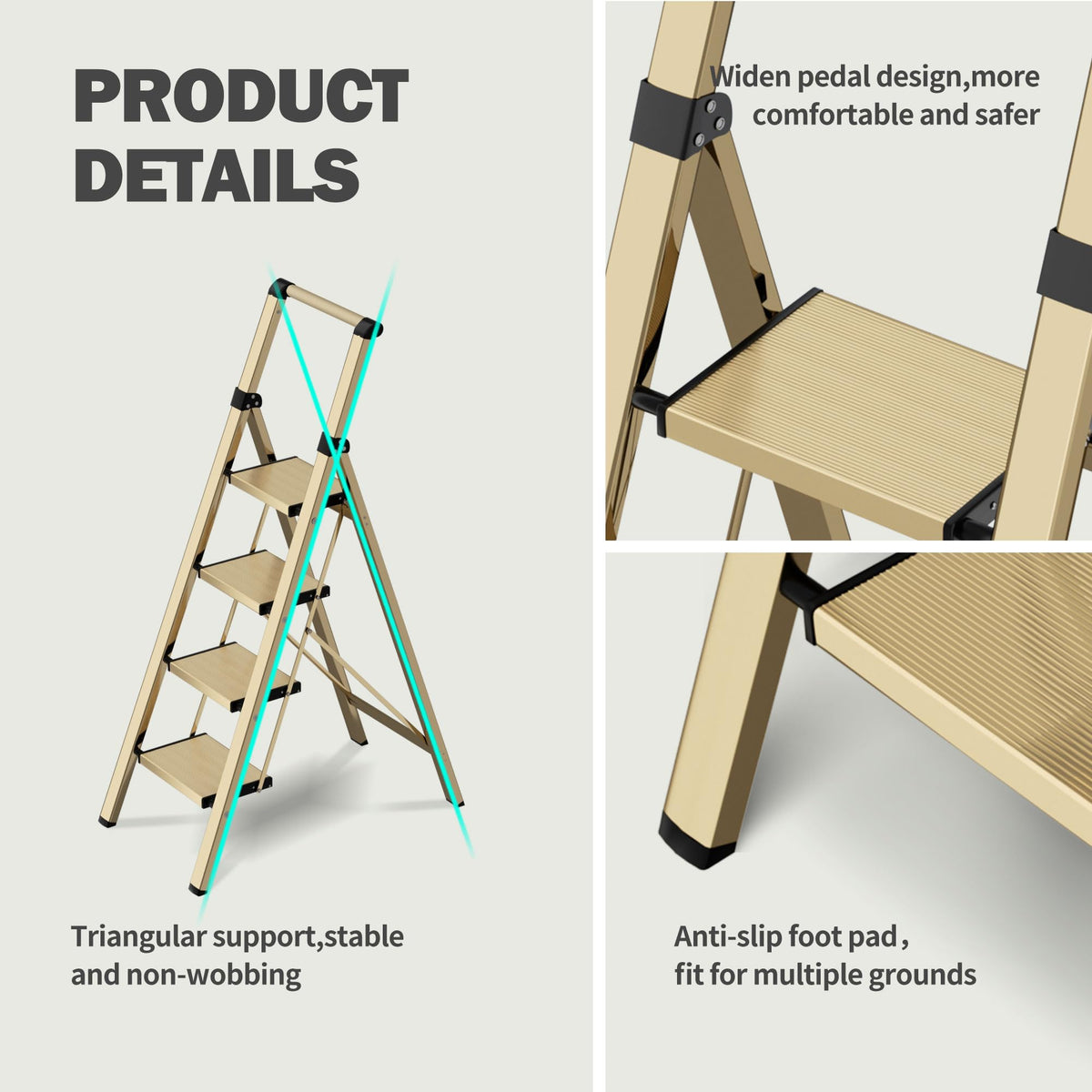 4 Step Lightweight Folding Ladder with Handgrip 330lbs Capacity Q79757