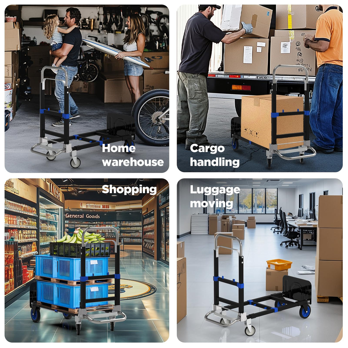 Heavy Duty 4 Wheels 500 Lbs Load Convertible Hand Truck Dolly Cart A204215