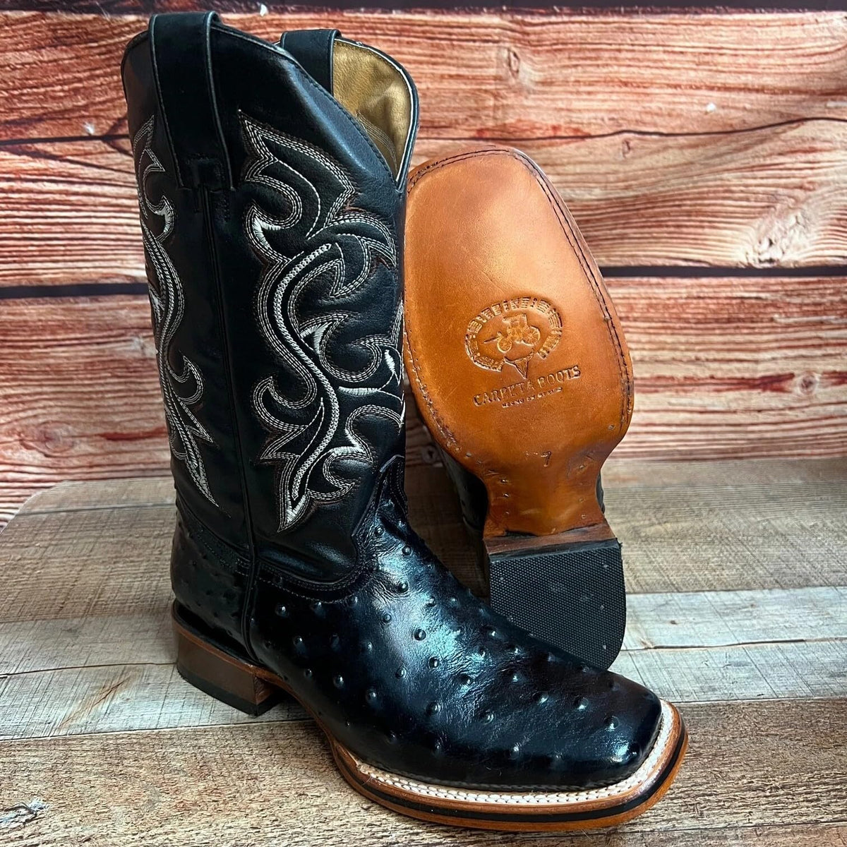 Black Leather Square Toe Western Boots R51421