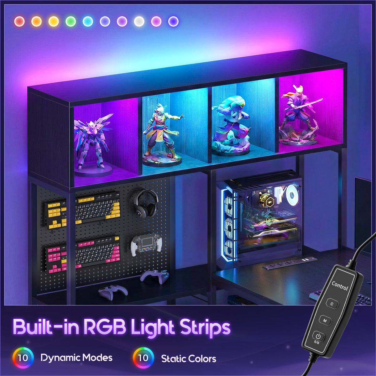 63" L Shaped Gaming Desk with Display Hutch A44018