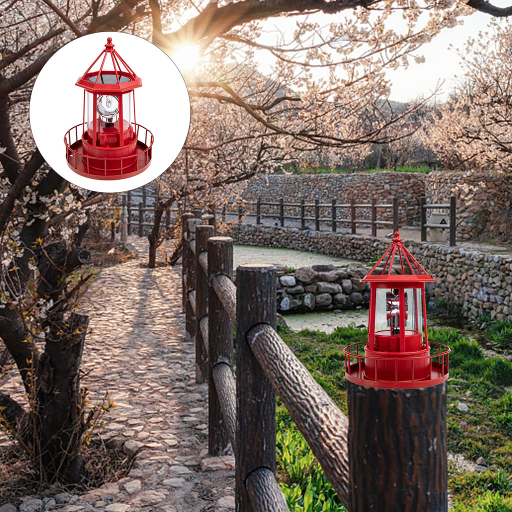 Solar Powered Lighthouse Iron Rotating Solar Light N1556