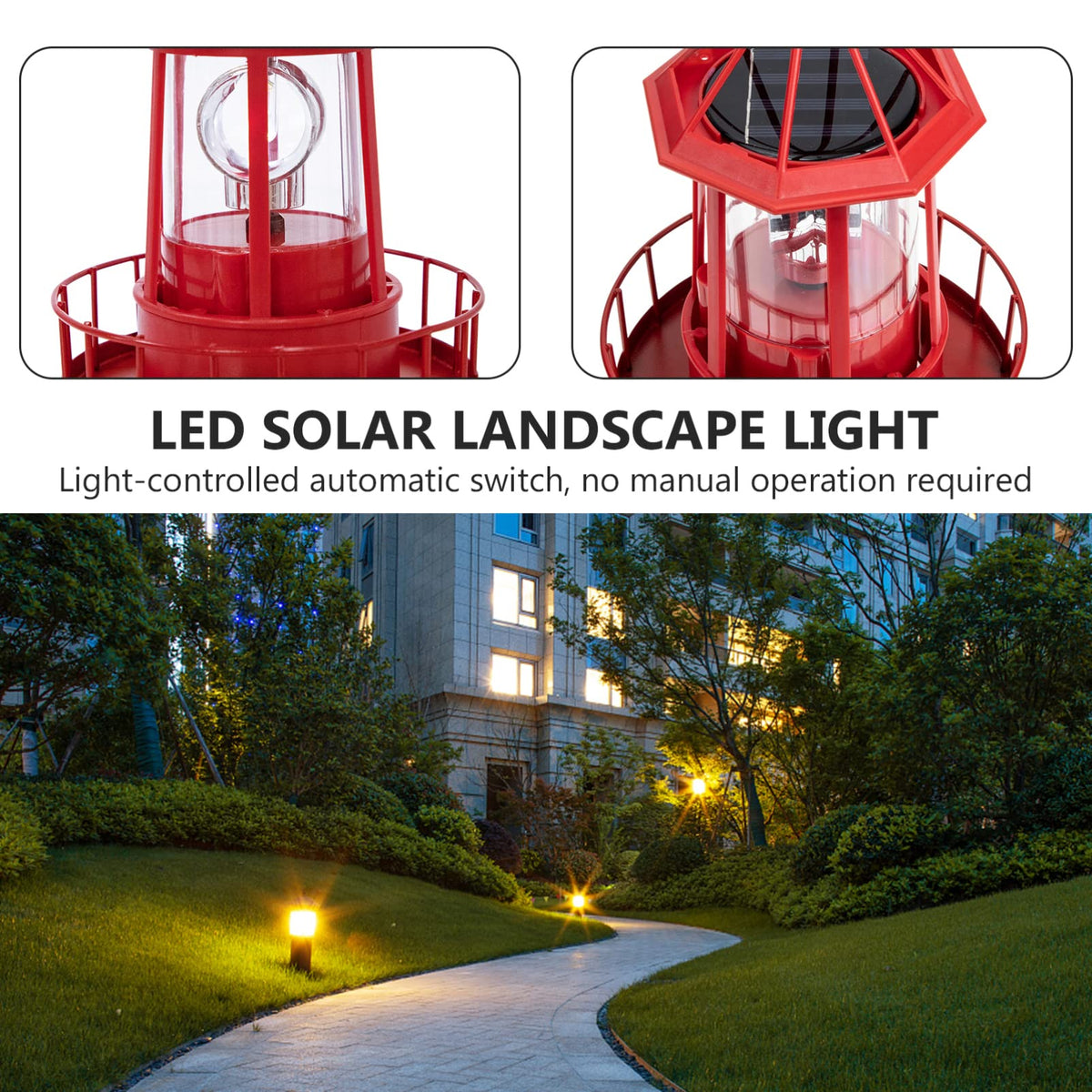 Solar Powered Lighthouse Iron Rotating Solar Light N1556