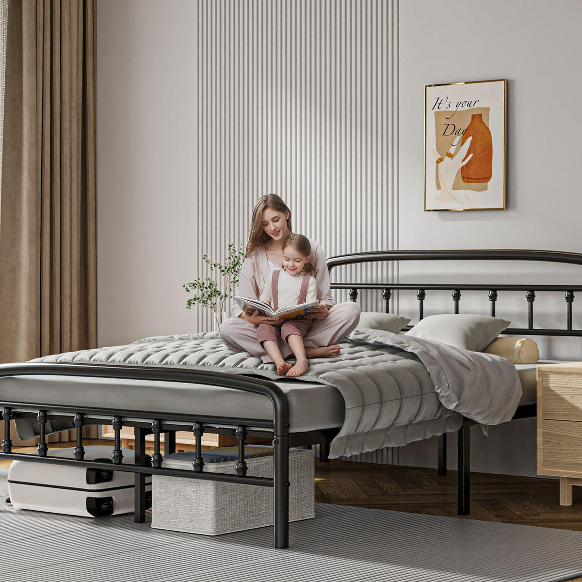 Full Size Metal Bed Frame with Headboard E3614