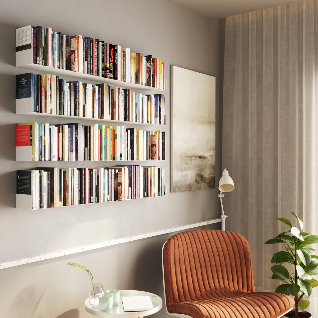 White Metal U Shape Wall Mountable Bookshelf U21228