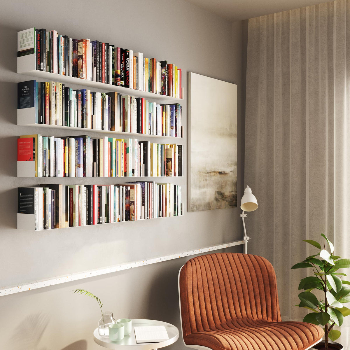 White Metal U Shape Wall Mountable Bookshelf U21228