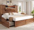 Queen Size Wooden Platform Bed Frame with Headboard Storage Drawers K21232