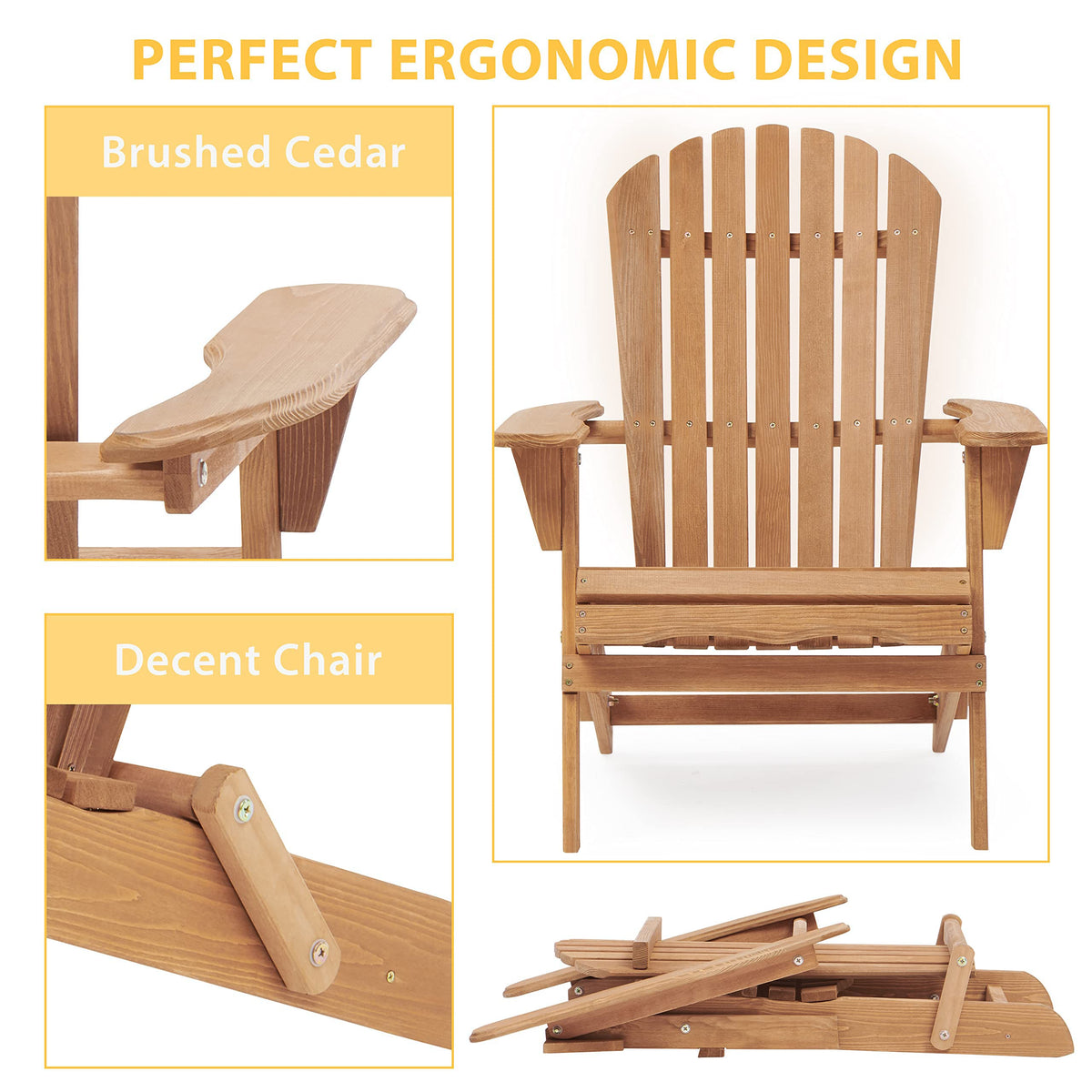Folding Adirondack Chair Set of 2 Cedar Wood I3672