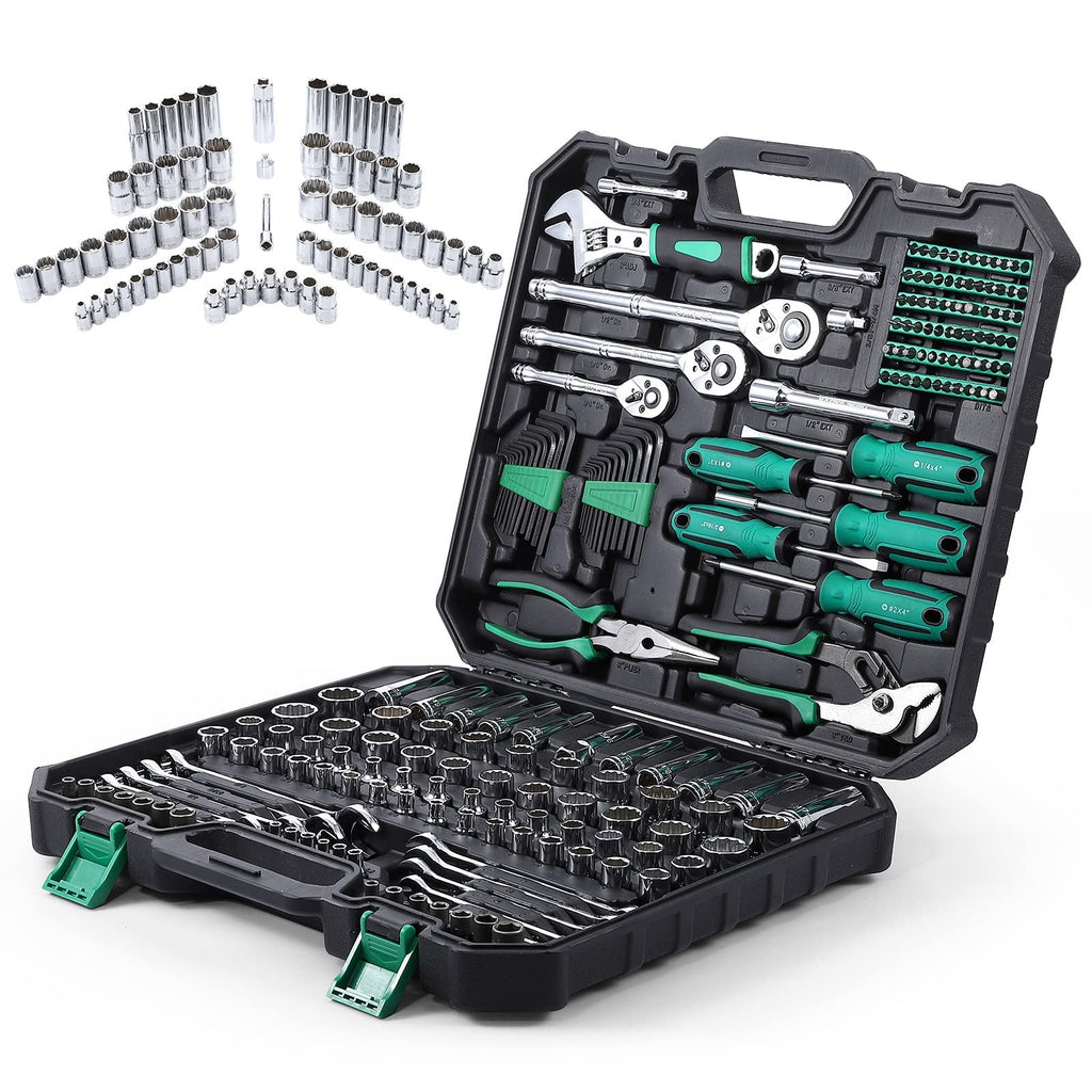 213 Piece SAE and Metric Mechanic Tool Set with Storage Case F698