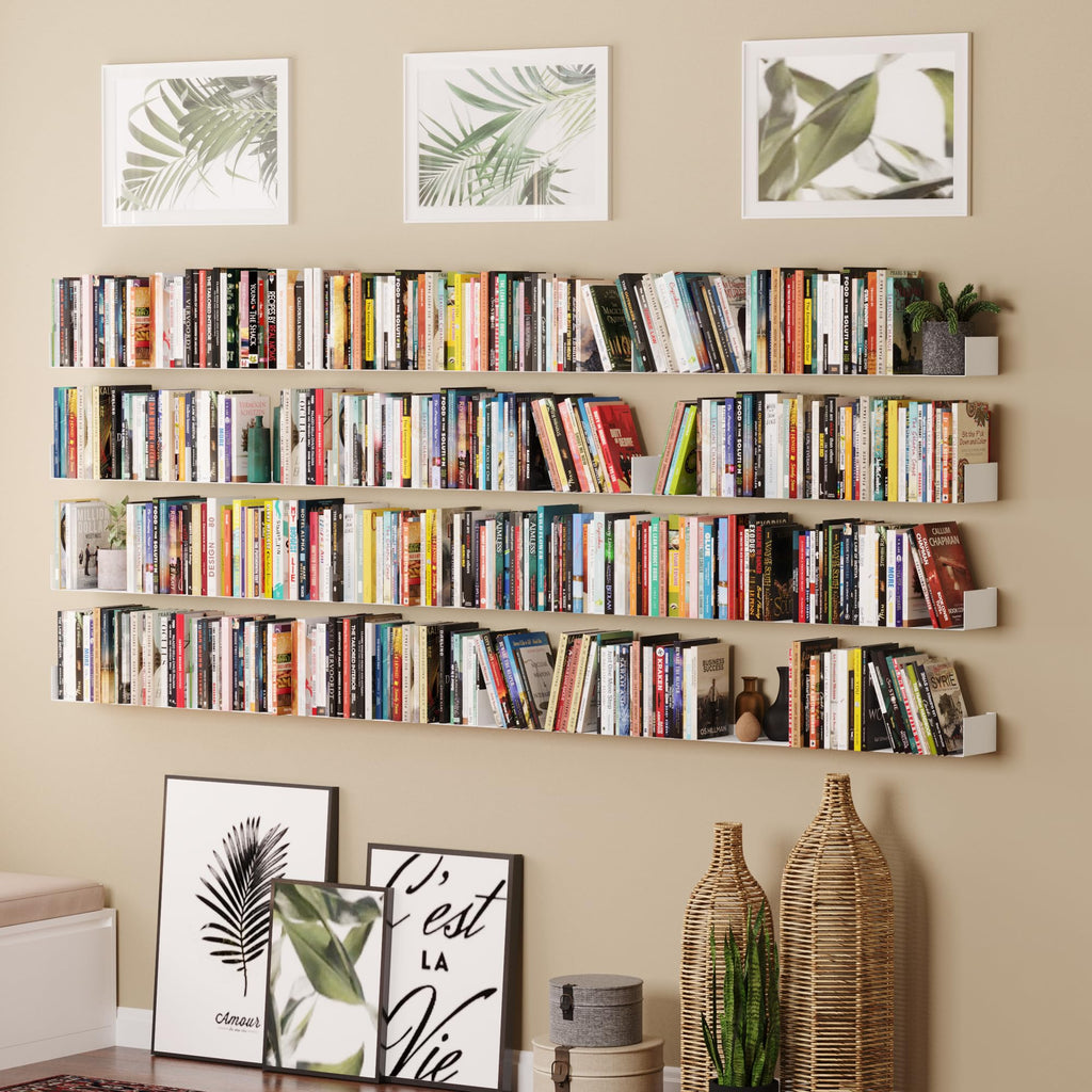 White Metal U Shape Wall Mountable Bookshelf U21228