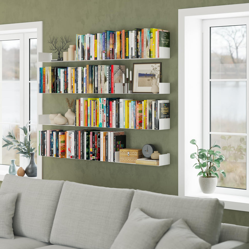 White Metal U Shape Wall Mountable Bookshelf U21228
