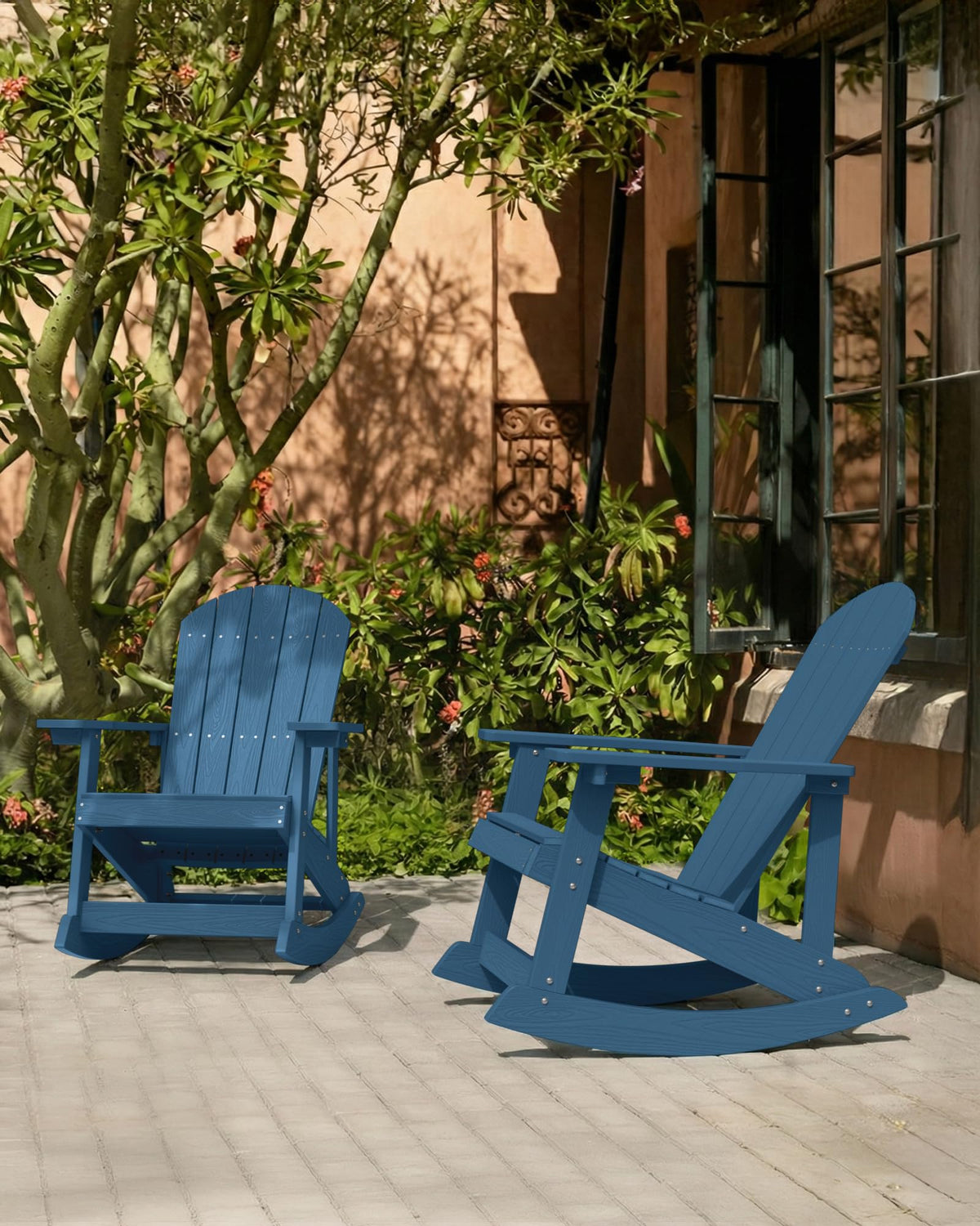 Navy Blue All-Weather Resistant Adirondack Rocking Chair Set of 2 R157073