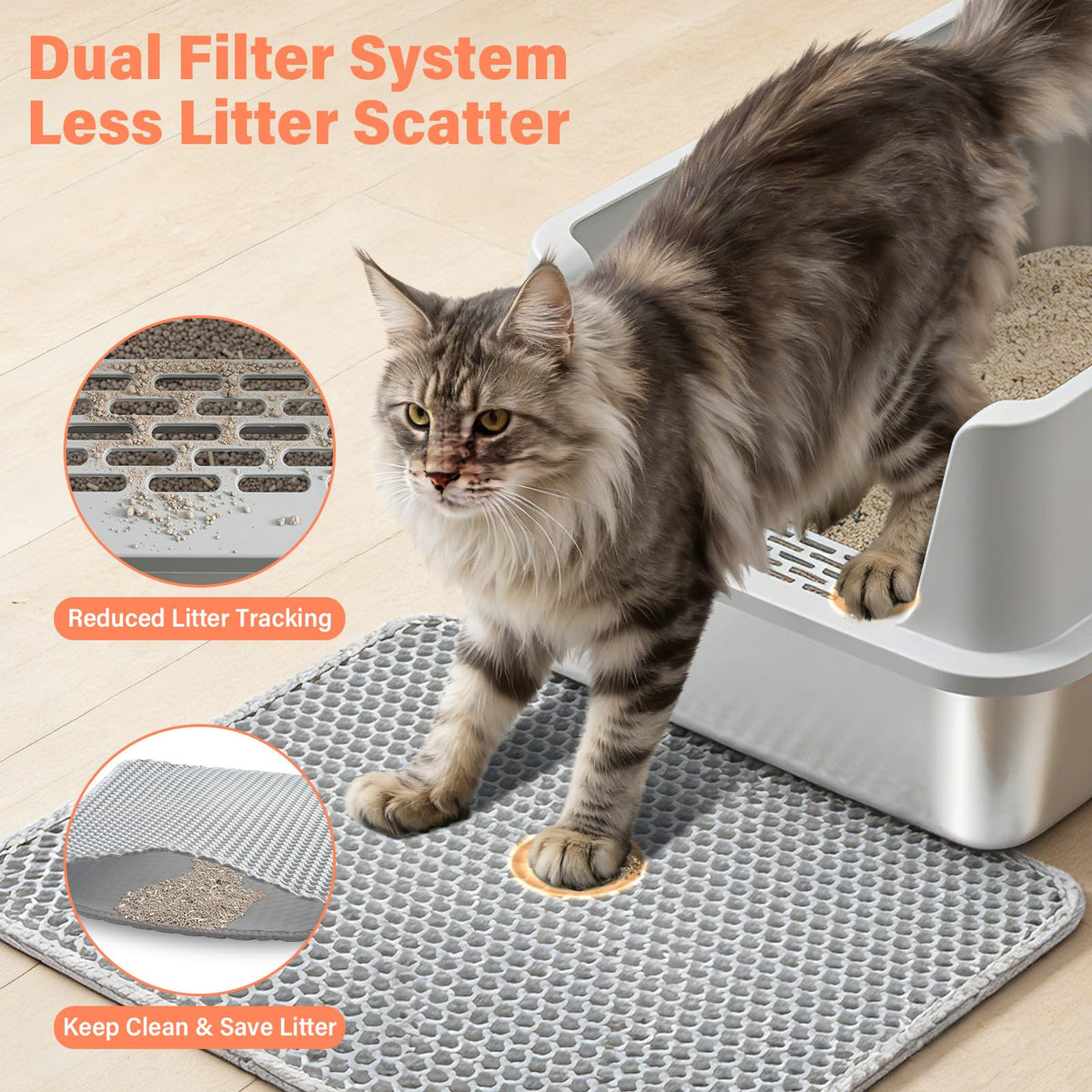 XL Stainless Steel Cat Litter Box with Lid and Scoop C775