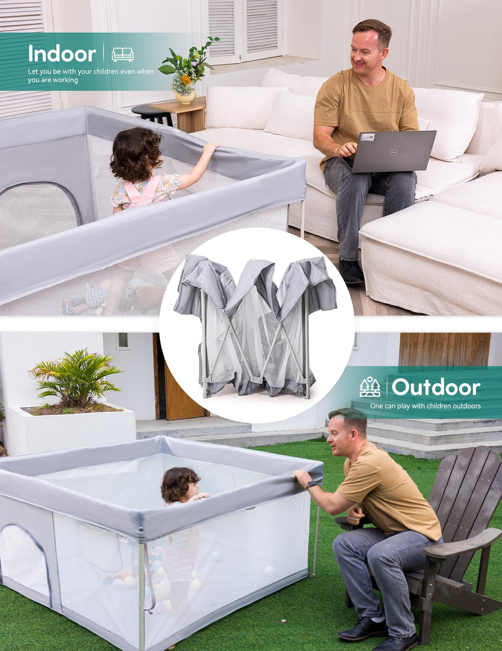 Foldable Baby Playpen with Mat U3951