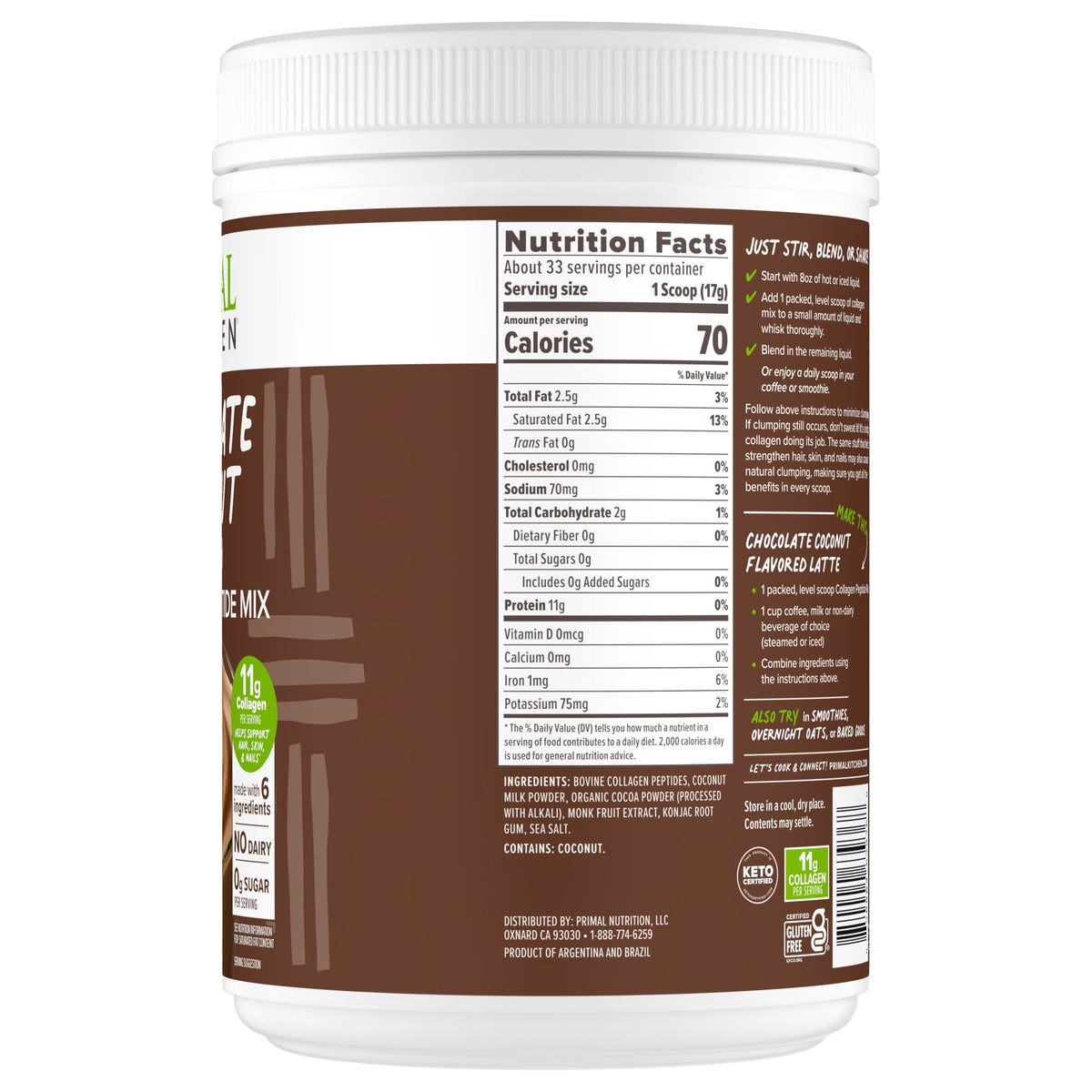 Chocolate Coconut Collagen Peptides Drink Mix 20 Ounces U503180