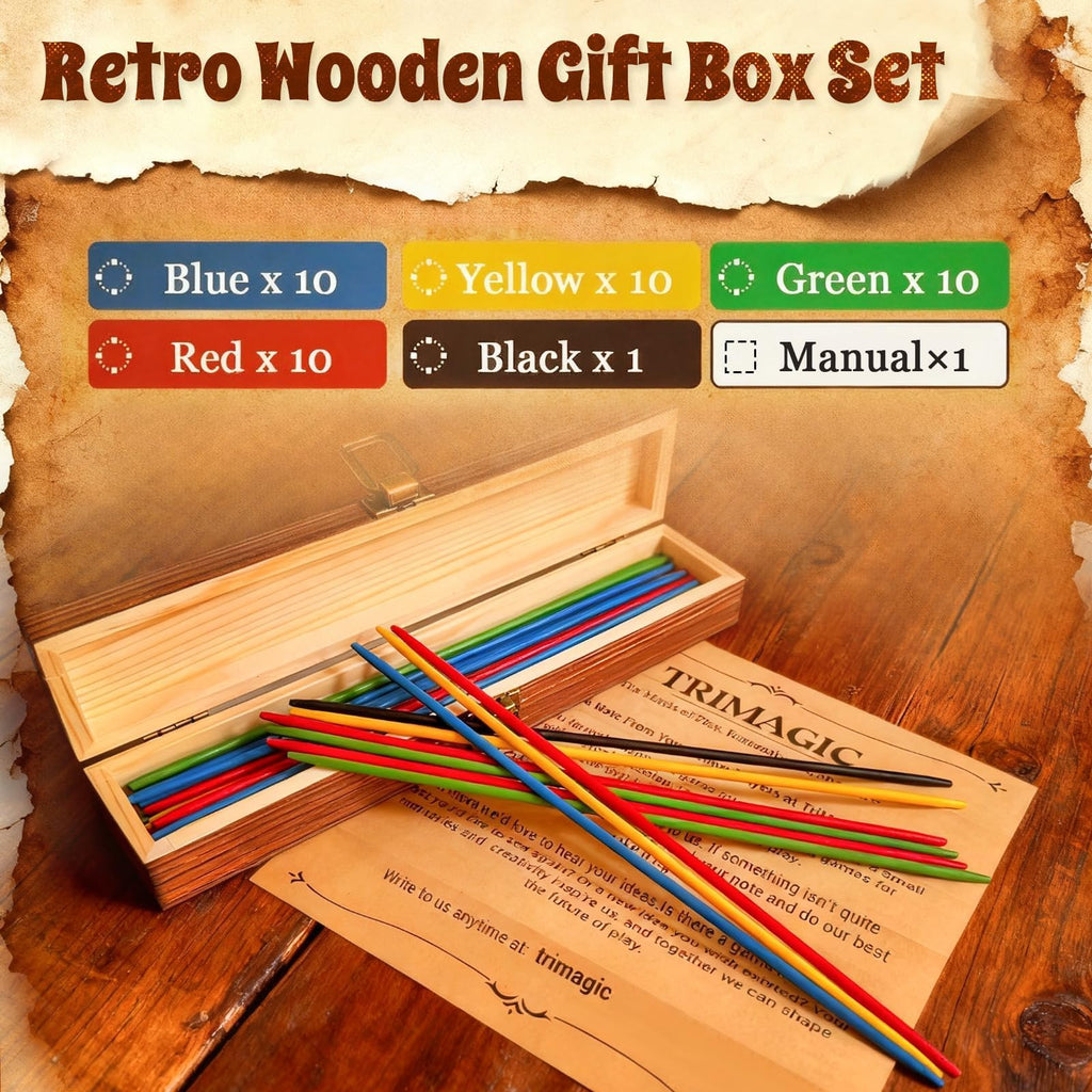 Wooden Gift Boxes 20 Metal Jacks 2 Balls 41 Colored Sticks Y85111