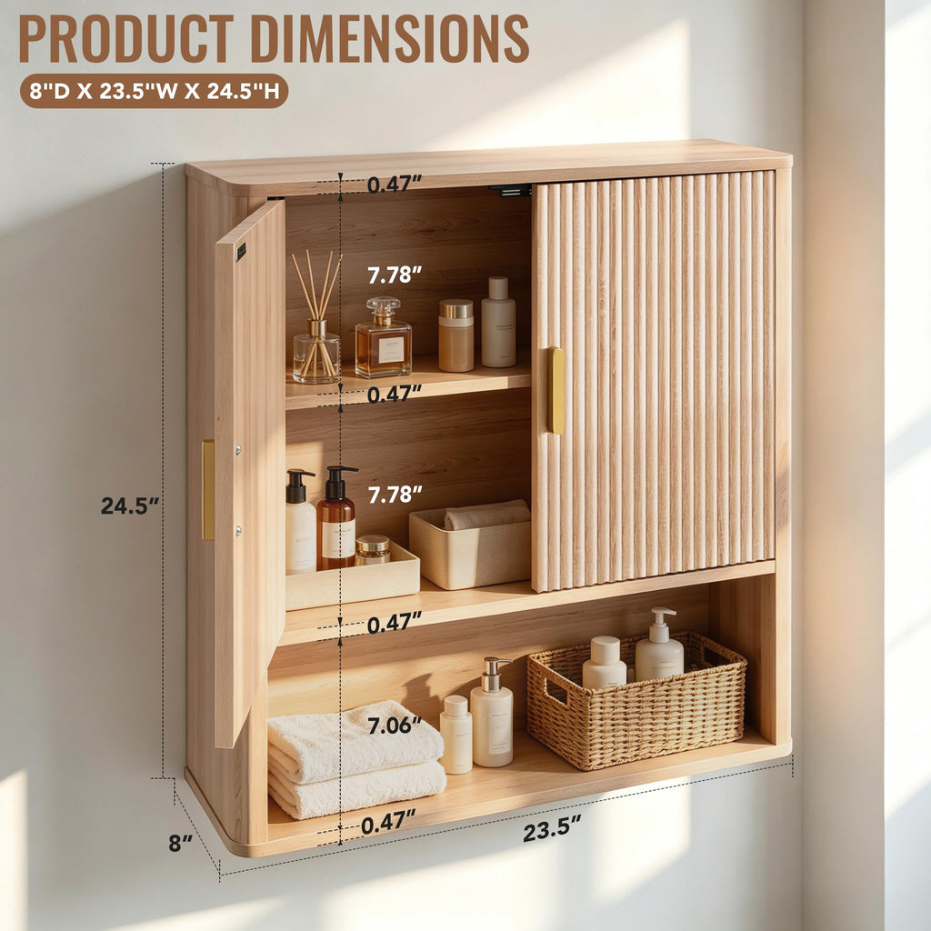 Bathroom Storage Wall Cabinet with Adjustable Wood Shelf & Doors K45330
