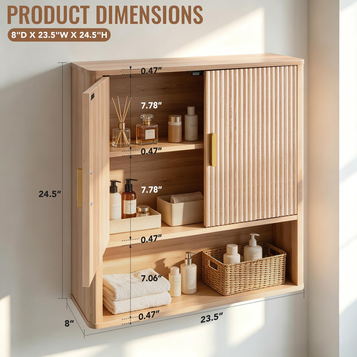 Bathroom Storage Wall Cabinet with Adjustable Wood Shelf & Doors K45330
